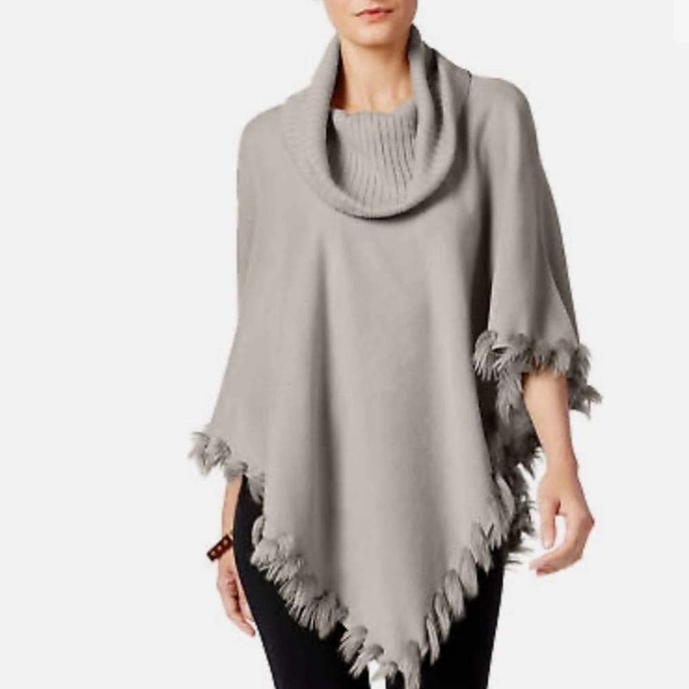 Women's Black Fur Fringe Sweater Poncho